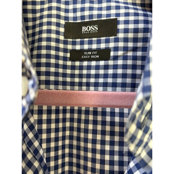 Boss Hugo Boss Slim Fit Easy Iron Blue Plaid Button Up Size‎ 42 - Picture 4 of 8